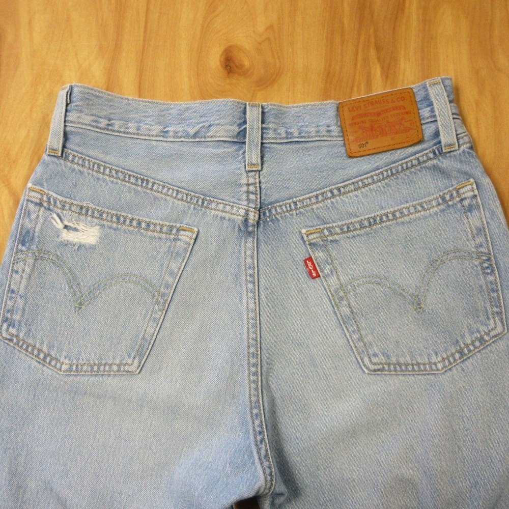 LEVI'S Premium 501 Original Cropped Jeans 26 x 26 Button Fly Ripped Denim BIG E